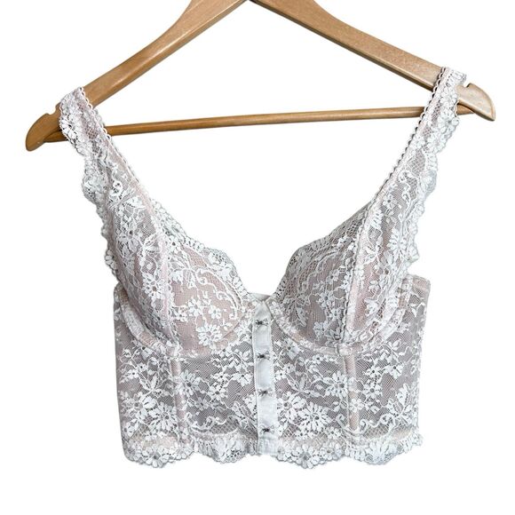 Victoria's Secret Other - Victorias Secret Bustier Corset Bra Top Size 32C Lace White Nude Sexy Y2K Womens